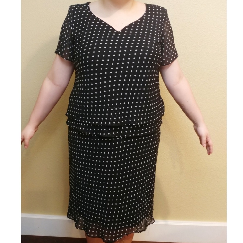 JBS Size XL Black & White Polkadot Layered Dress